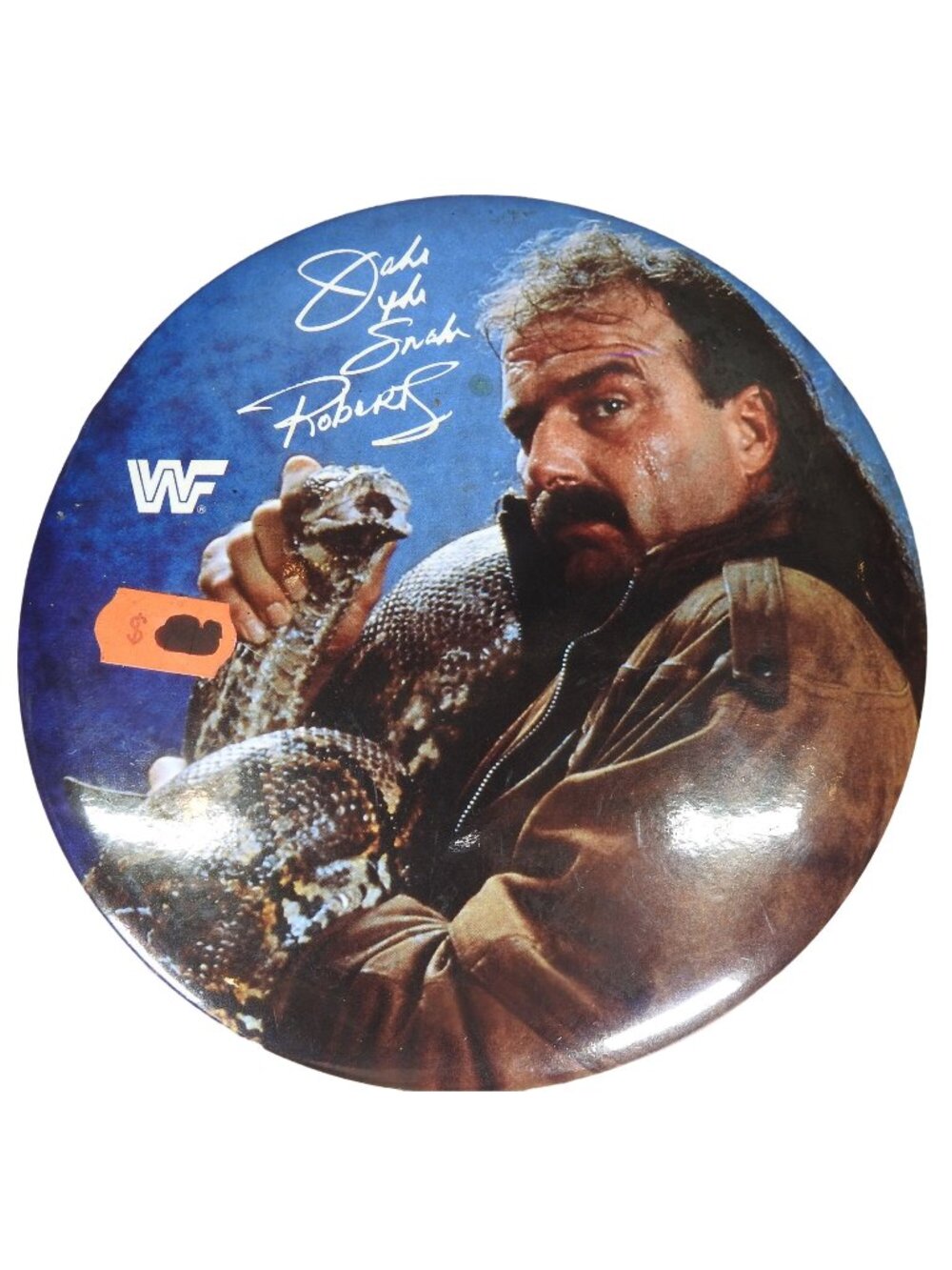 1991 Jake The Snake Roberts Titan Sports WWF Wrestling 6" Pin Pinback Button